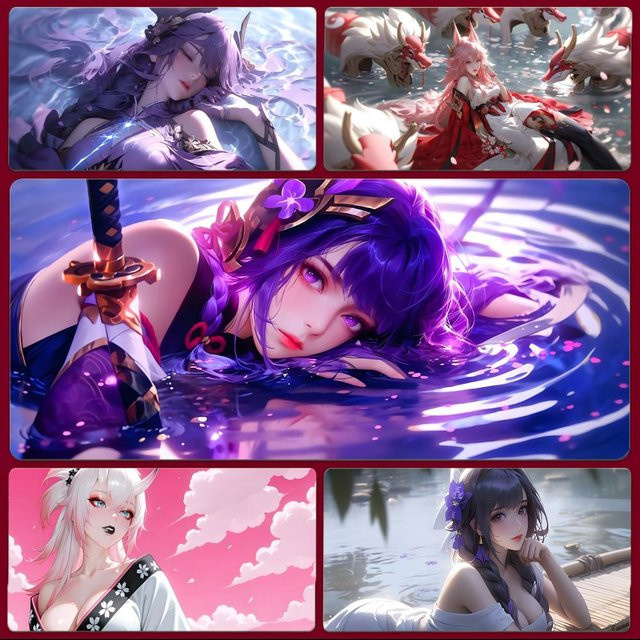 Game Fantasy G-Genshin Impact Gaming-Mauspad in Schwarz und Multicolour mit genähten Kanten - Bild 1
