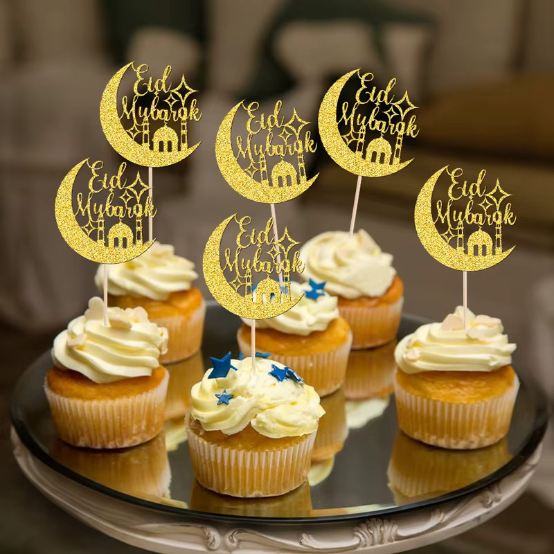 YOMDID 24 Stück Cupcake-Topper in Gold mit islamischen Motiven für Eid und muslimische Feierlichkeiten - Bild 2