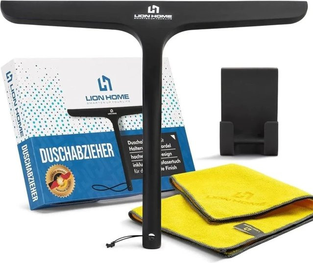 Lion Home Duschabzieher mit Halterung und Zubehör Set, Schwarz Matt, Breite: 27,5 cm - Bild 1