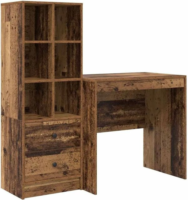 vidaXL Schreibtisch und Hochboard Set aus Holzwerkstoff in Braun, 2-teiliges Büroset im minimalistischen Design - Bild 1