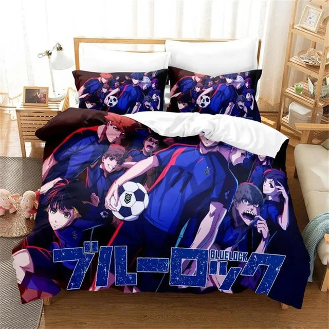 Flylo Bettwäsche-Set mit Anime-Motiv Blau, Bettbezug und Kissenbezug für Jungen, B/H: 140 x 210 cm - Bild 1