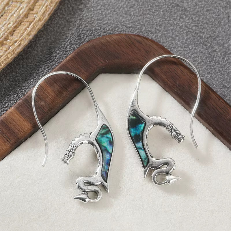 YoYo Ohrringe, Abalone-Muschel, fliegender Drache, Silber, Damen - Bild 3