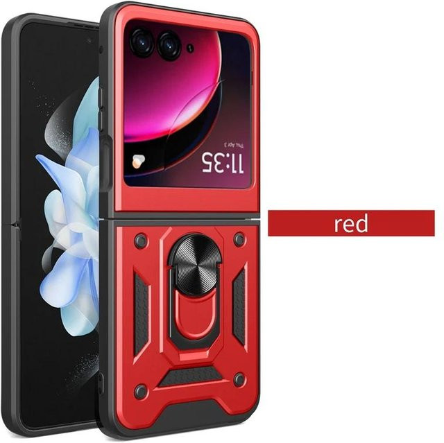 Stoßfeste Schutzhülle mit Ringständer für Motorola Razr 60, 40 Ultra, Razr+ Plus und Razr 70 Ultra in Transparent oder Rot - Bild 1