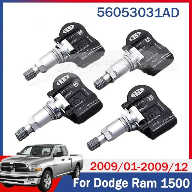 GANGLE Reifendruckkontrollsystem Sensor Set für 2009 Dodge Ram 1500, 433 MHz, Farbe: Schwarz, 4er-Pack - Bild 1