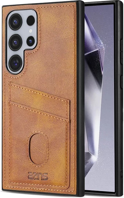 Leder-Handyhülle als Kartenetui für Samsung Galaxy S26 Ultra S25 Edge S24 S23 S22 S21 S20 FE A17 A37 A57 A16 A36 A56 in Schwarz oder Braun - Bild 1