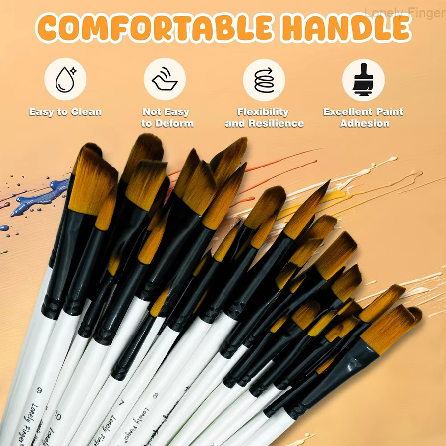 Professionelles 12- oder 48-teiliges Pinselset für Aquarell und Acryl in Weiß und Multicolour mit flachen, runden und Winkelpinseln aus Kunststoff - Bild 4