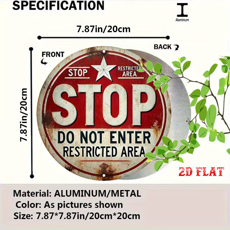 Potdemiel Vintage Metallschild Do Not Enter Restricted Area Rund in Rot und Weiß, Durchmesser: 20 cm - Bild 3