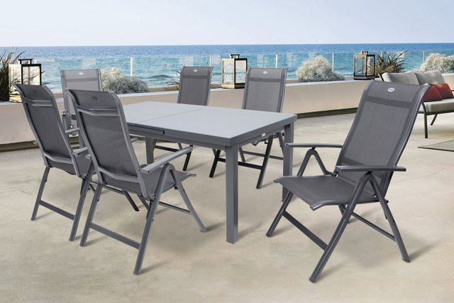 Hartman Alice Comfort Garten-Essgruppe in Anthrazit mit Tisch und 6 Klappstühlen aus Aluminium und Textilene, Tisch B: 180 bis 240 cm, T: 100 cm, H: 76 cm - Bild 1