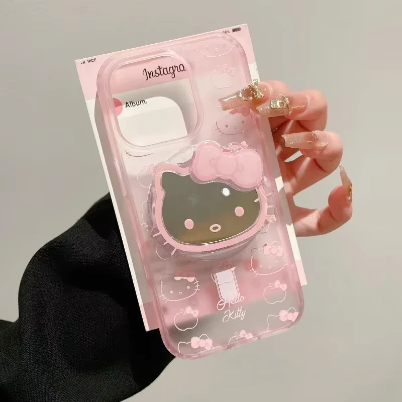 Sanrio Hello Kitty Handyhülle mit magnetischem Spiegelgriff und MagSafe Wireless Charging für iPhone 16 15 14 13 12 Pro Max in Pink - Bild 2
