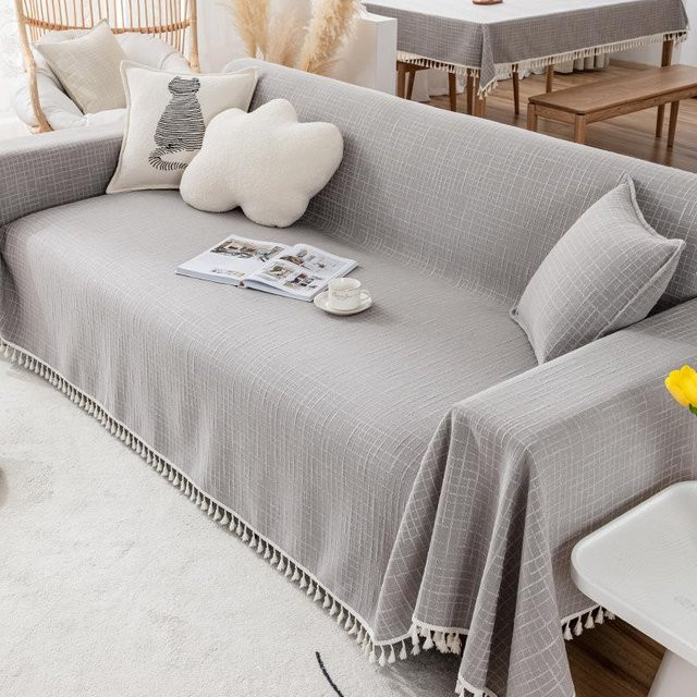 Super Six Sofabezug aus Baumwolle und Leinen in Grau, gewebte Decke für Sofa und Kissen, B/B: 180 x 130 cm - Bild 1