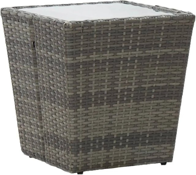 vidaXL Beistelltisch für Garten und Terrasse aus grauem PE-Rattan und Hartglas, B/T/H: 41,5 x 41,5 x 43 cm - Bild 1