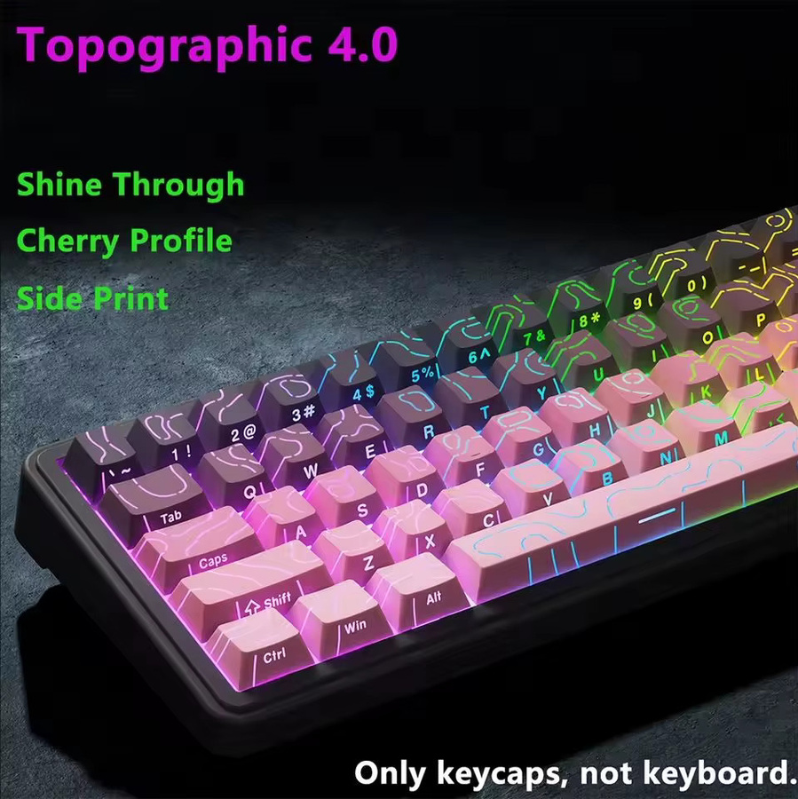 Topografische Tastenkappen 4.0-Version Shine Through für mechanische MX Gamer-Tastaturen, PBT Cherry Profile mit Side Print und Hintergrundbeleuchtung, Schwarz/Weiß - Bild 2