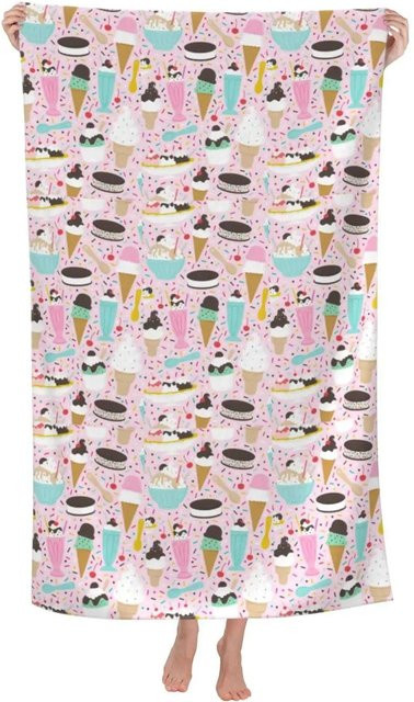 Sandfreies Strandtuch für Kinder von JMG Household Supplies mit süßem Eis-Design in Pink, B/H: 50 x 100 cm - Bild 1