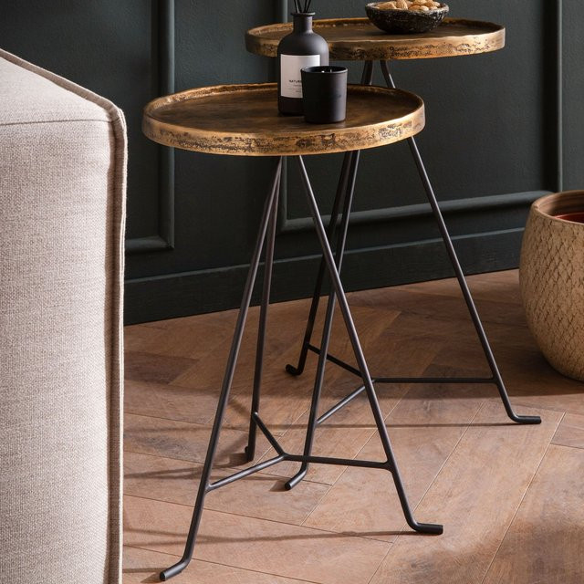 FineBuy Beistelltisch 2er Set aus Metall in Gold und Schwarz, runder Satztisch im modernen Design - Bild 1