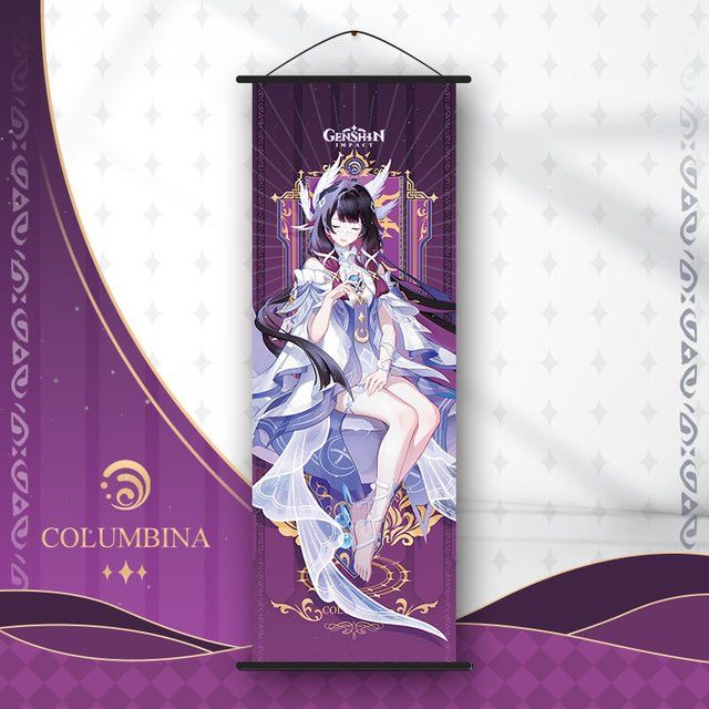 Genshin Impact Wandbehang mit Cartoon-Motiven von Columbina, Flins, Sandrone und Furina in Lila - Bild 1