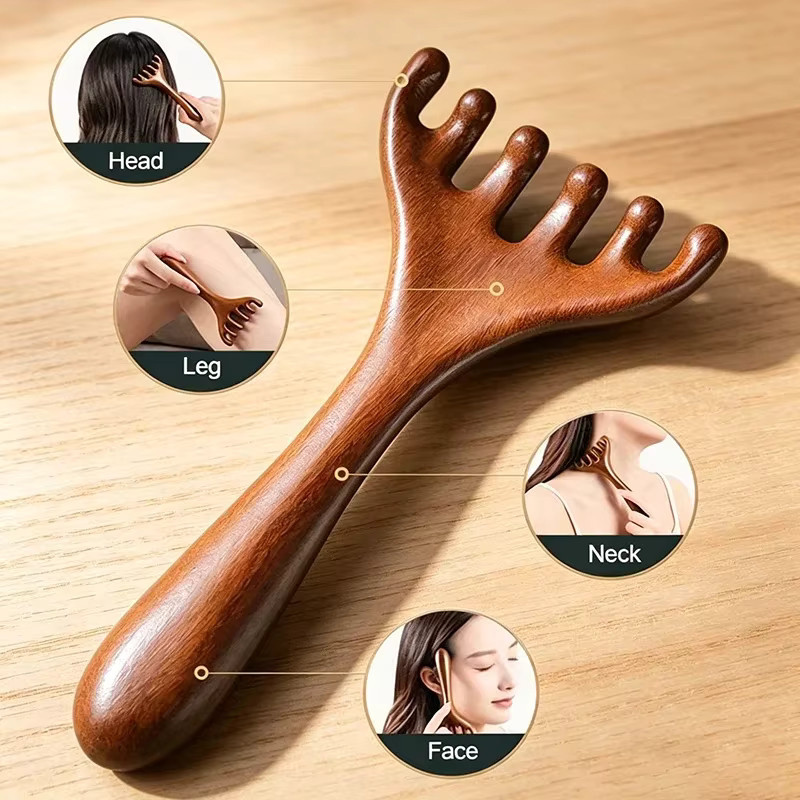 Ams Holz-Meridian-Massagekamm, 6-Klauen-Kopfmassagegerät, Antistatisch - Bild 2