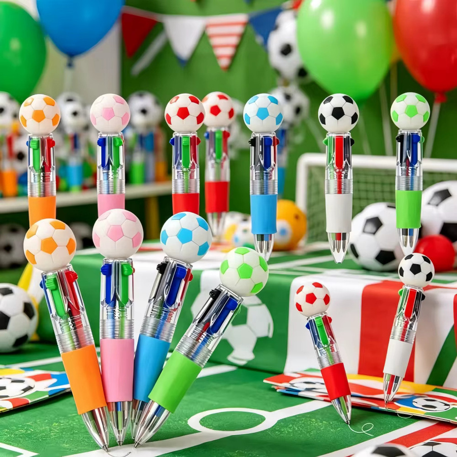 Kreative vierfarbige Kugelschreiber mit Fußball-Motiv in Multicolour für Schulanfang und Feiern - Bild 5