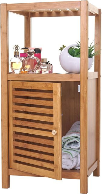 Badregal MCW-B18 Badschrank aus Bambus mit Tür in Braun, B/T/H: 80 x 34 x 36 cm - Bild 1