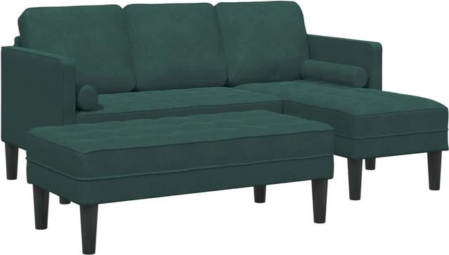 vidaXL Ecksofa in Grün mit 2 Kissen, modernes L-Shape Sofa aus Samtstoff und Polyester für dein Wohnzimmer - Bild 1