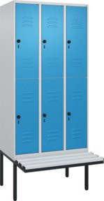 C+P Doppelstock-Spind Classic PLUS Sitzbank mit 3 Abteilen, Kunststoff-Sitzfläche, B/T/H: 212,0 x 90,0 x 81,5 cm, grau/blau - Bild 1