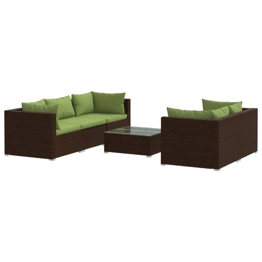 vidaXL 6-teiliges Garten-Lounge-Set L-Form aus braunem Poly-Rattan mit Couchtisch und wetterfesten Auflagen - Bild 2