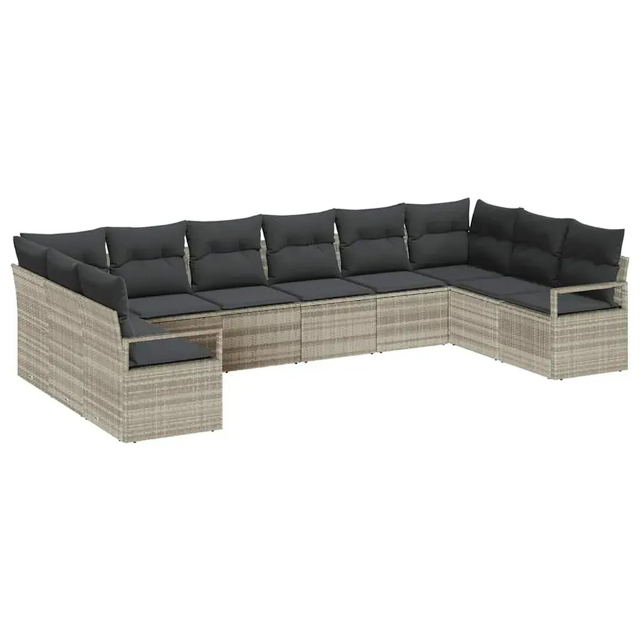 vidaXL Garten-Sofa-Set 10-teilig aus Poly-Rattan in Hellgrau mit L-Form und Polsterkissen - Bild 2