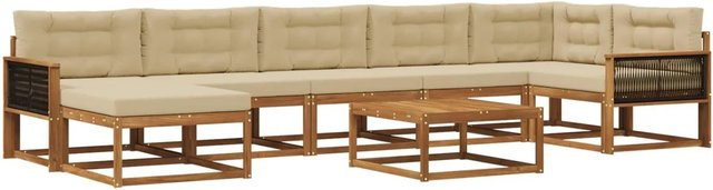vidaXL Outdoor-Sofagarnitur aus Akazienholz mit 8 Kissen in Natur und Beige - Bild 1