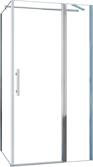 AICA Duschkabine Eckeinstieg mit Schwingtür und Seitwand, Farbe Klar, ESG-Glas 6mm mit Nano-Beschichtung, inklusive Stabilisierungsstange, B: 120 cm, H: 195 cm, Seitwand B: 76 cm, H: 195 cm - Bild 1