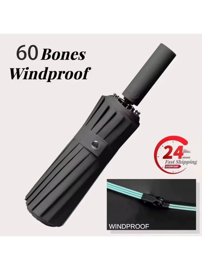 60Bones Windfester Allwetter-Regenschirm mit UV-Schutz, Automatischer Business-Regenschirm für Damen und Herren in Blau und Schwarz - Bild 7