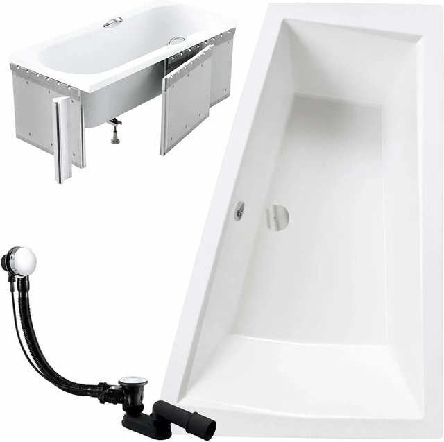 KOLMAN Eckbadewanne in Weiß mit Styroporverkleidung, Ablage und 2 Kopfstützen, Rechtsausführung, B/T: 180 x 125 cm - Bild 1