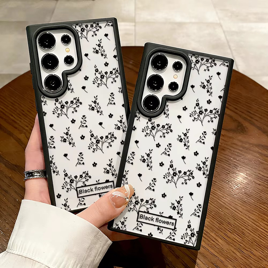 Stoßfeste Handyhülle mit Blumen-Design für Samsung Galaxy S25 S26 Ultra S24 FE S23 A56 5G A55 A54 A36 A17 A16 A15 A07 in Schwarz Matt - Bild 3