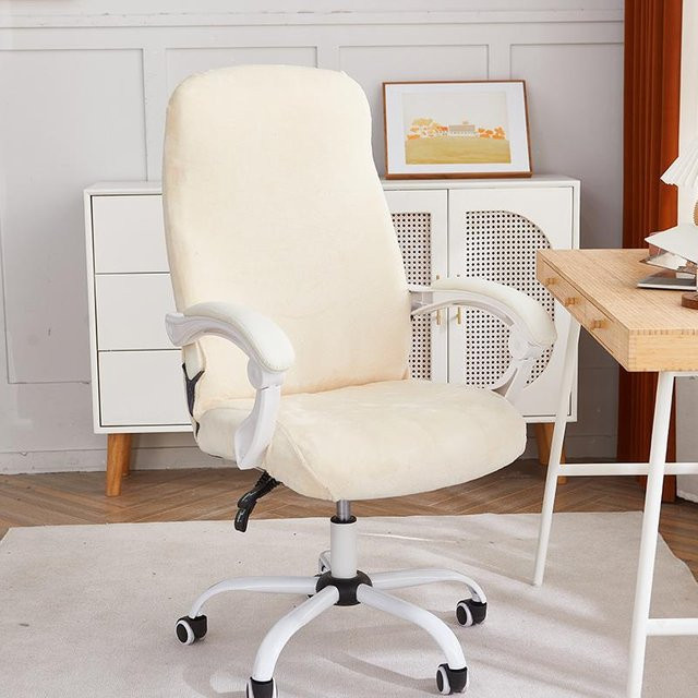 Bestbags Bürostuhlbezug aus Samt in Weiß, elastischer und rutschfester Sitzüberzug für Computerstühle und Gaming-Sessel - Bild 1