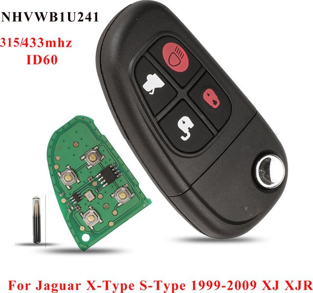 Jingyuqin Ersatz Auto Flip Remote Key für Jaguar X-Type S-Type XJ XJR in Schwarz mit 4D60 Chip (315/433 MHz) - Bild 1