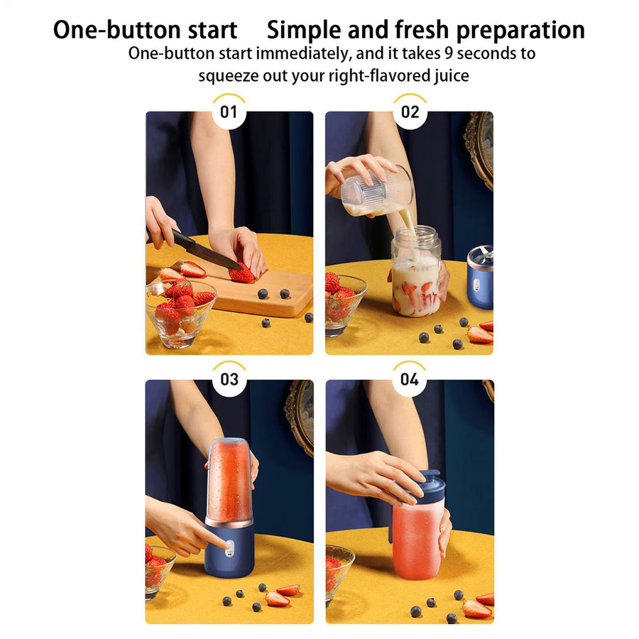 Tragbarer elektrischer Mixer in Blau, 40 W, USB wiederaufladbarer kabelloser Entsafter für Smoothies, Milchshakes und Säfte - Bild 2