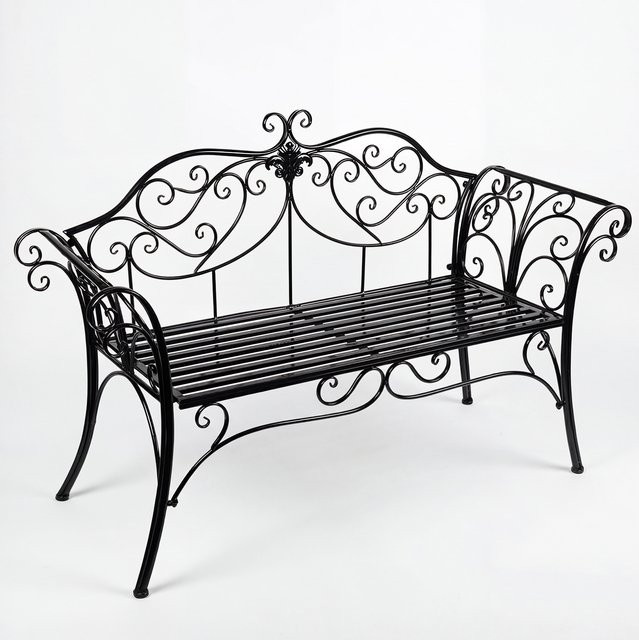 HLC Schmiedeeiserne Gartenbank als Zweisitzer in Schwarz mit dekorativer Rückenlehne und Armlehnen, B/T/H: 133 x 90 x 49 cm - Bild 1