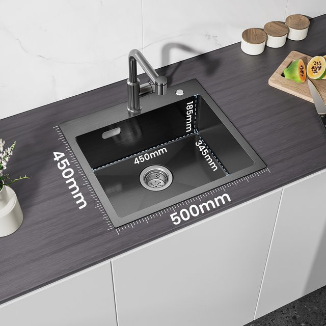 CECIPA max Einbauspüle aus Edelstahl in Schwarz mit Nano Beschichtung und Siphon Set, B/T: 50 x 45 cm - Bild 1