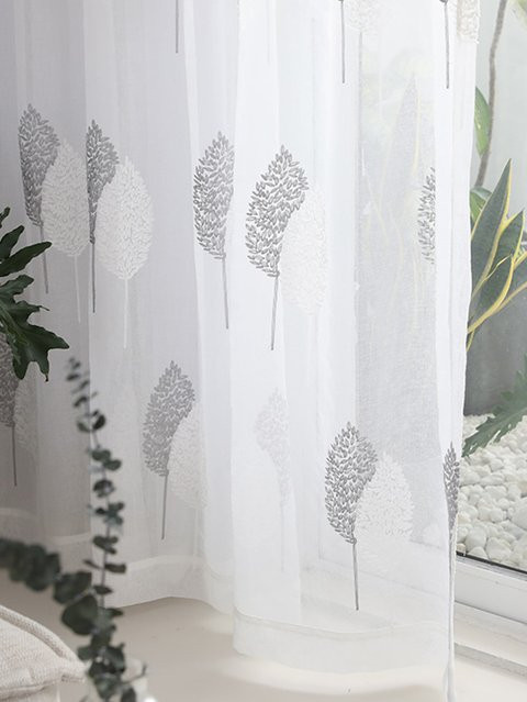 CENTURyMiG Einlagiger Vorhang aus Polyester mit nordischem Blatt-Stickdesign, Weiß/Mehrfarbig, Transparent - Bild 1