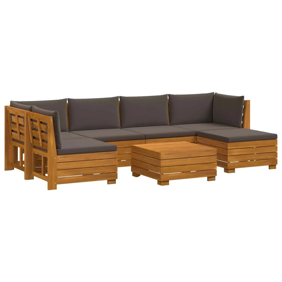 vidaXL Outdoor-Sofagarnitur aus Massivholz Akazie in Braun mit 7 Teilen und Kissen im L-Shape Design - Bild 2
