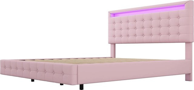 okwish Kinderbett Flachbett in Rosa mit LED-Umgebungslicht und dreistufiger Höhenverstellung, B/T/H: 140 x 200 x 112 cm - Bild 1