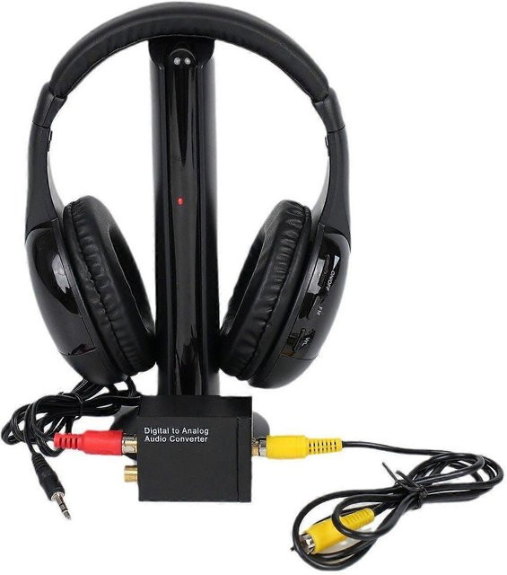 MH2001 Kabellose 5-in-1 Stereo-Kopfhörer für TV in Schwarz mit 3,5 mm Klinke und optischem Anschluss - Bild 1