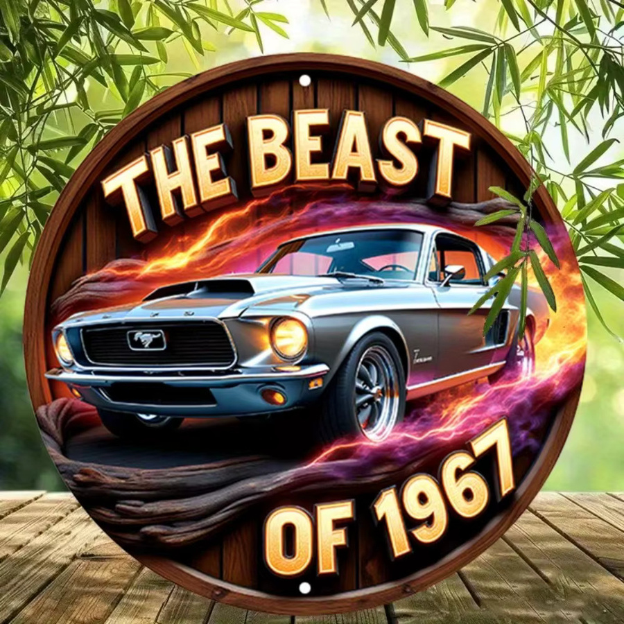 CIFBUY Metall-Wandkunst-Schild Retro 1967 Beast Muscle Car in Blau und Multicolour, Durchmesser: 20 cm - Bild 3
