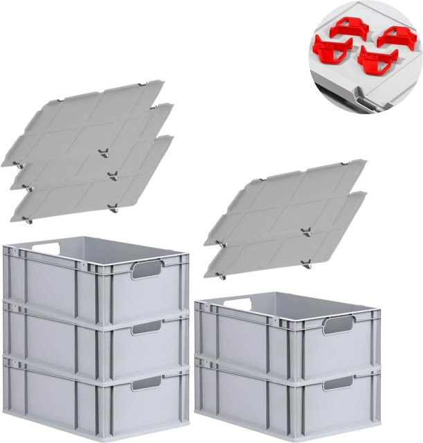 PROREGAL Spar Set mit 5 Eurobox Nextgen Economy in Rot inklusive Auflagedeckeln und 4 Schiebeschnappverschlüssen, H x B x T: 22 x 40 x 60 cm, 44 Liter pro Box - Bild 1