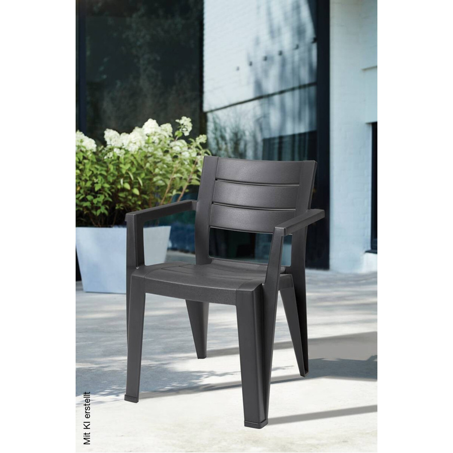 Keter Stapelstuhl Julie in Graphit, moderner Gartenstuhl aus Kunststoff mit Armlehnen, B/T/H: 58 x 62 x 79 cm - Bild 4