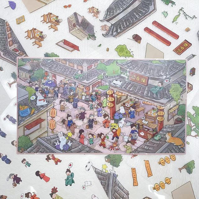 Folk Fun Tour 4er Set Miniaturszenen 3D-Landschaftsbau PET-Aufkleber für DIY-Szenen in Mehrfarbig - Bild 1