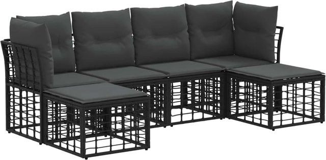 vidaXL Outdoor-Sofagarnitur in L-Form aus Polyrattan mit 3-Sitzer-Sofa, Lounge-Sessel und Ottoman in Schwarz - Bild 1