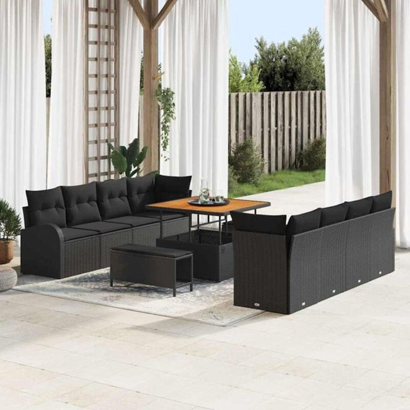 vidaxl Garten-Sofa-Set aus Poly-Rattan mit 11-teiligem Kissen-Set in Schwarz - Bild 1