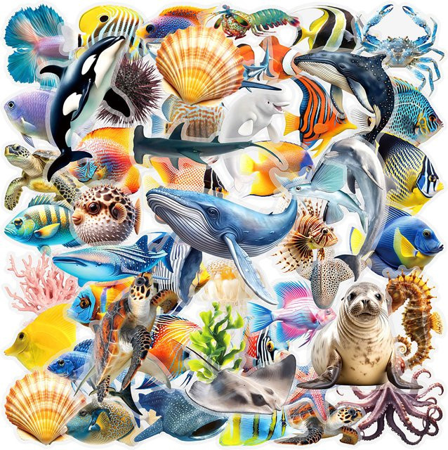 Rspctou Meereslebewesen-Aufkleber, transparent, multicolor, 10-teiliges Set - Bild 1