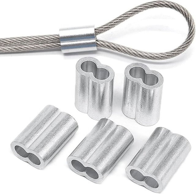 Aluminium Kabel Stopper und Crimp Seil Hülse in Silber, 50 Stück - Bild 1
