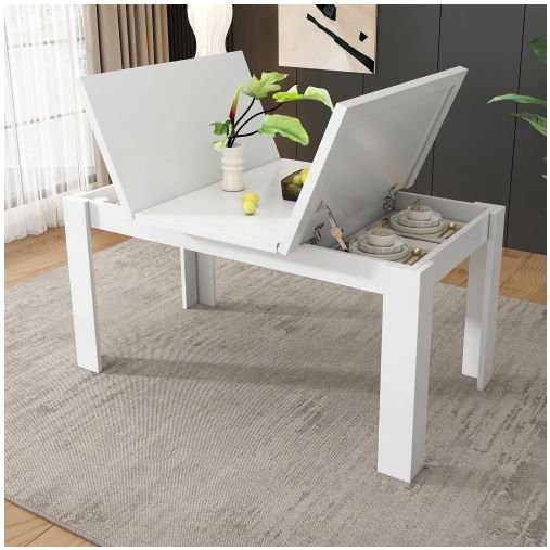 MUVOE Esstisch in Weiß mit offenem Staufach und Klappfunktion, modern und platzsparend, B/T: 120 x 70 cm - Bild 1