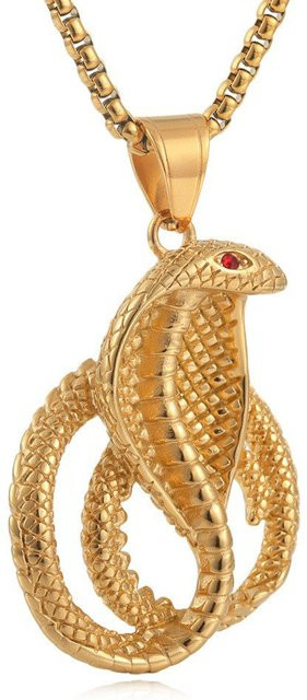MAGIC ZONE Anhänger Halskette, Cobra Schlange, Edelstahl, Gold, Zirkonia, Unisex - Bild 1
